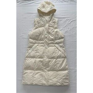 Land's End Long Hooded Puffer Winter Vest Cream White Women's S NWOT